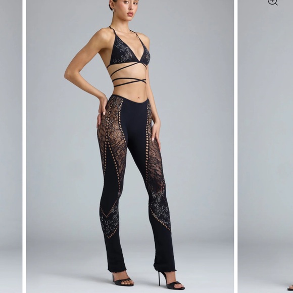 oh polly stevie embellished mid-rise flared trousers in black - Picture 4 of 7